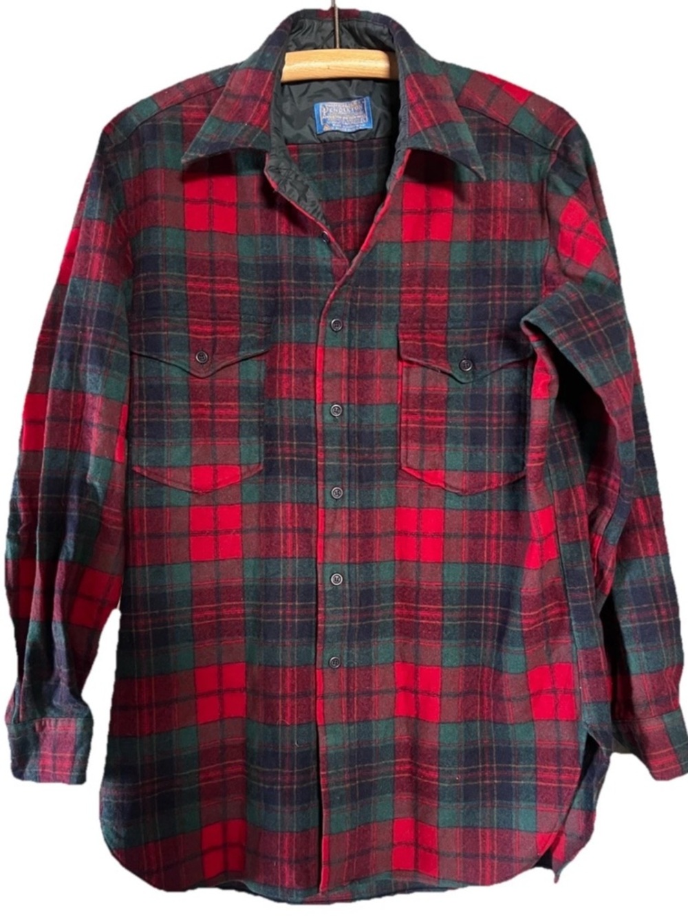 Vintage Pendleton Wool Lodge Shirt Size Large Blackwatch Tartan Made In USA